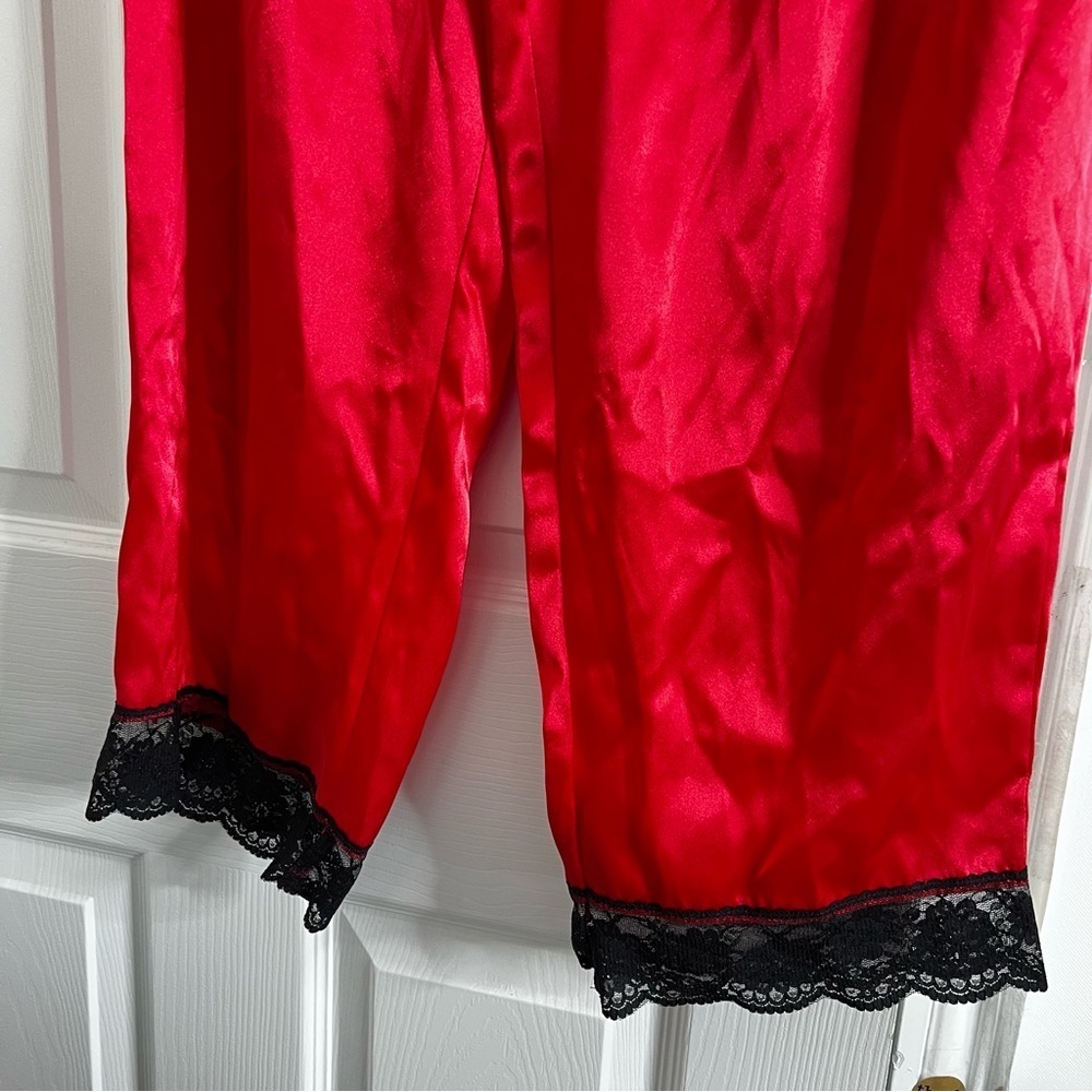 Private Luxuries Pajama Set Size Medium Vintage Red Scarlet 100% Polyester Lace - Picture 6 of 12